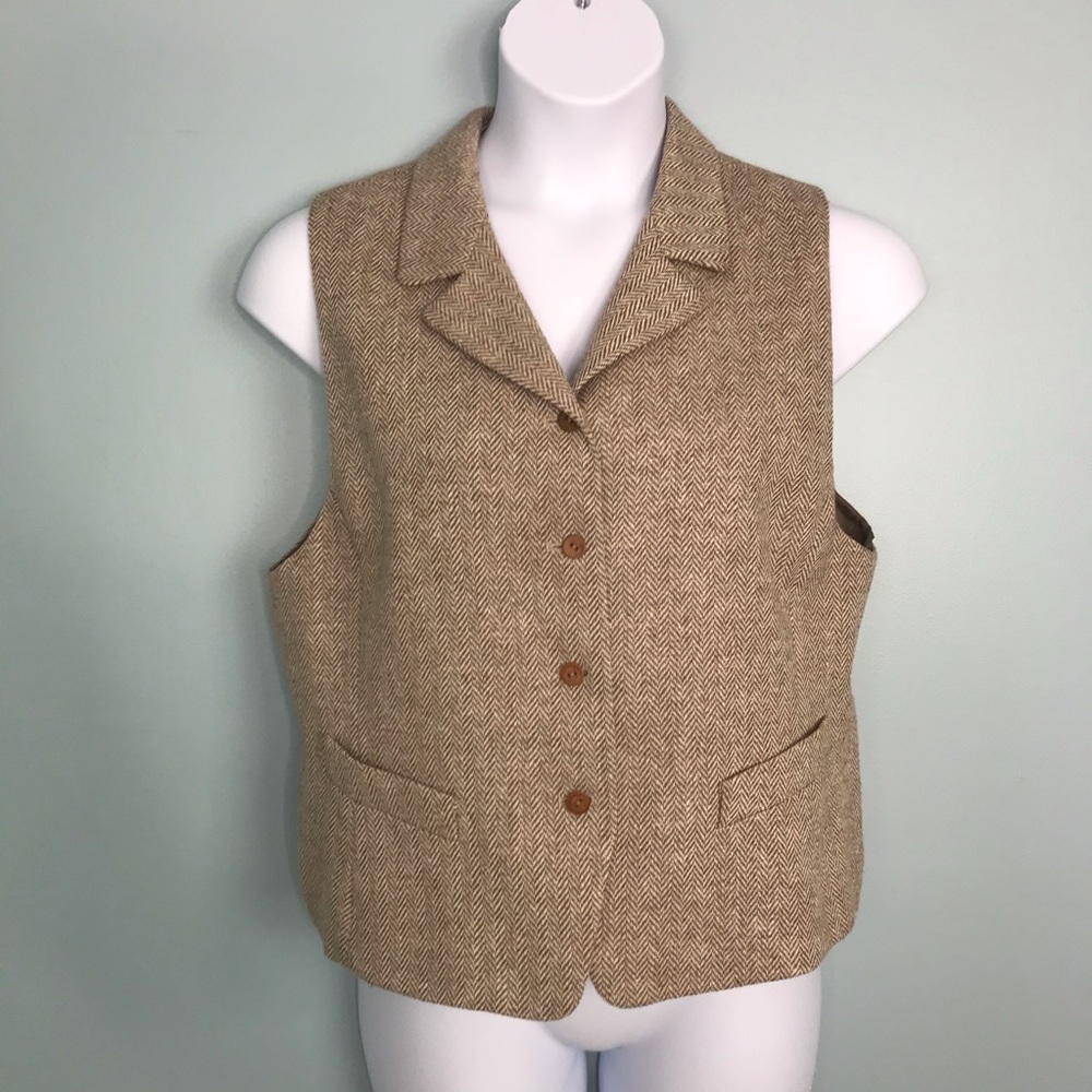 JHC Tan Wool Blend Herringbone Vest